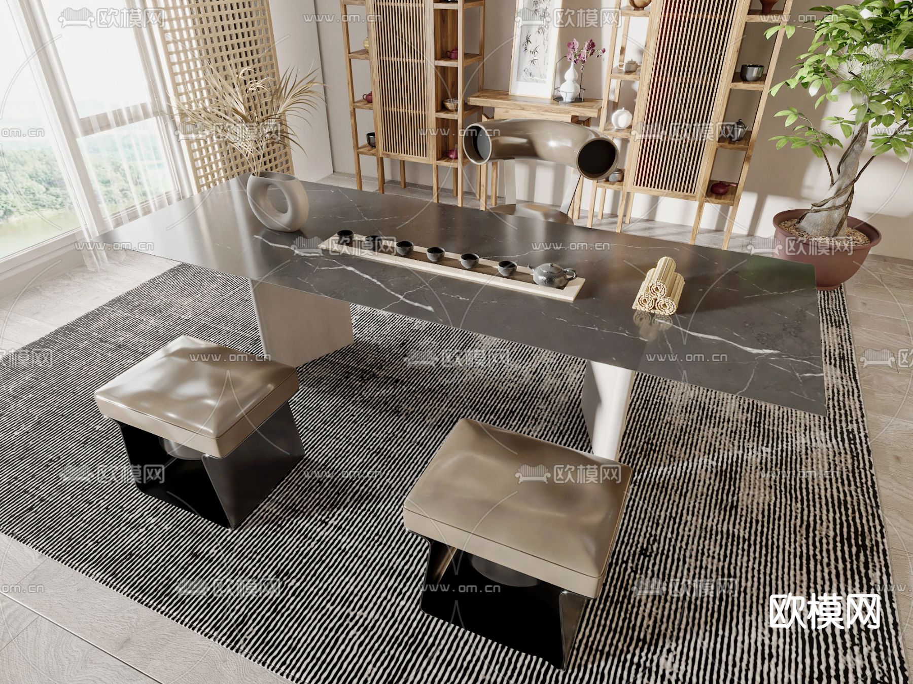 轻奢茶桌椅 茶台3d模型下载