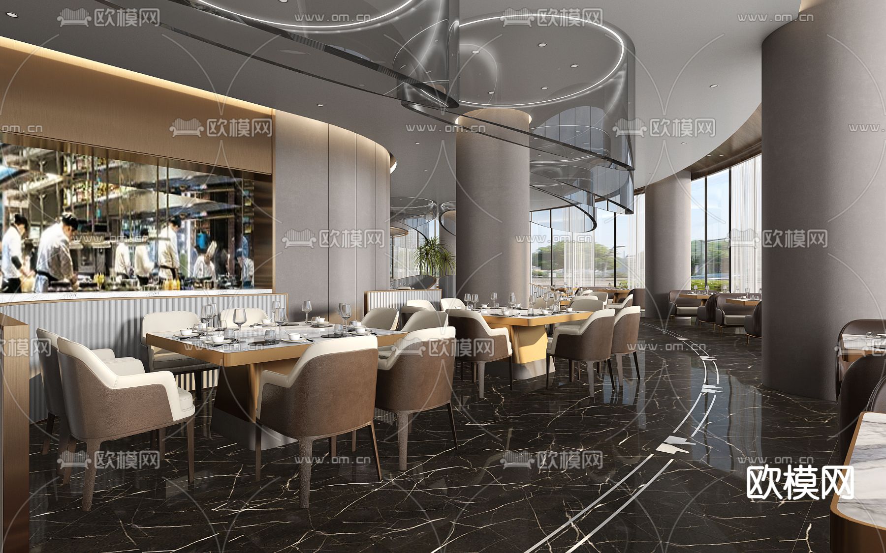 轻奢高级西餐厅3d模型下载（渲染图3）