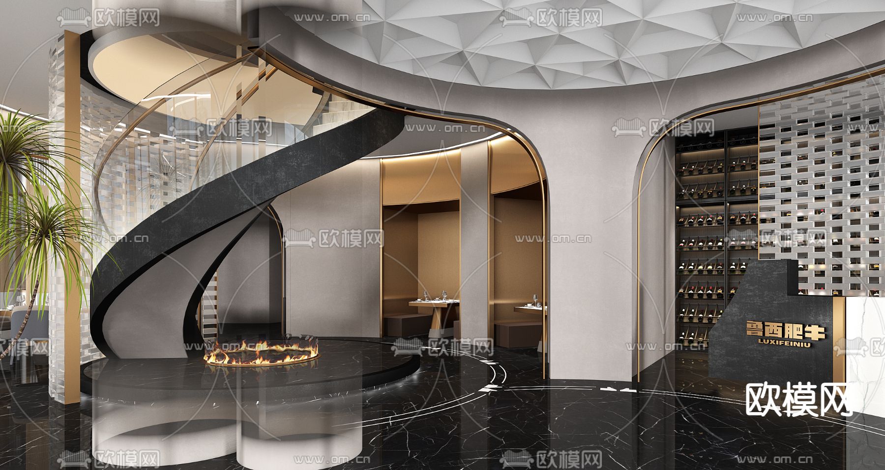 轻奢高级西餐厅3d模型下载（渲染图2）