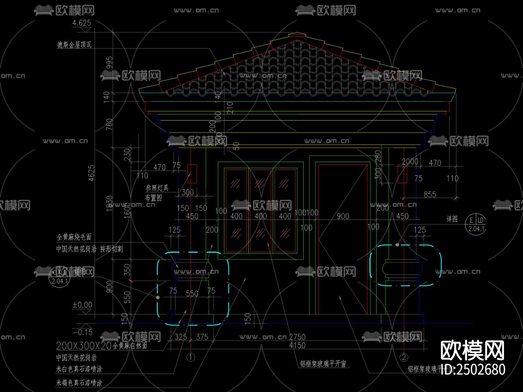 欧式门卫房CAD施工图下载（渲染图1）