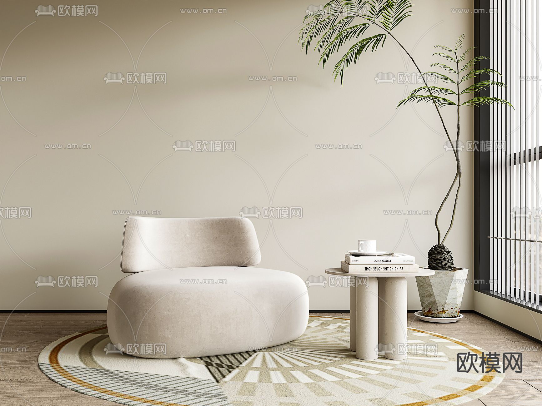 奶油风休闲沙发3d模型下载