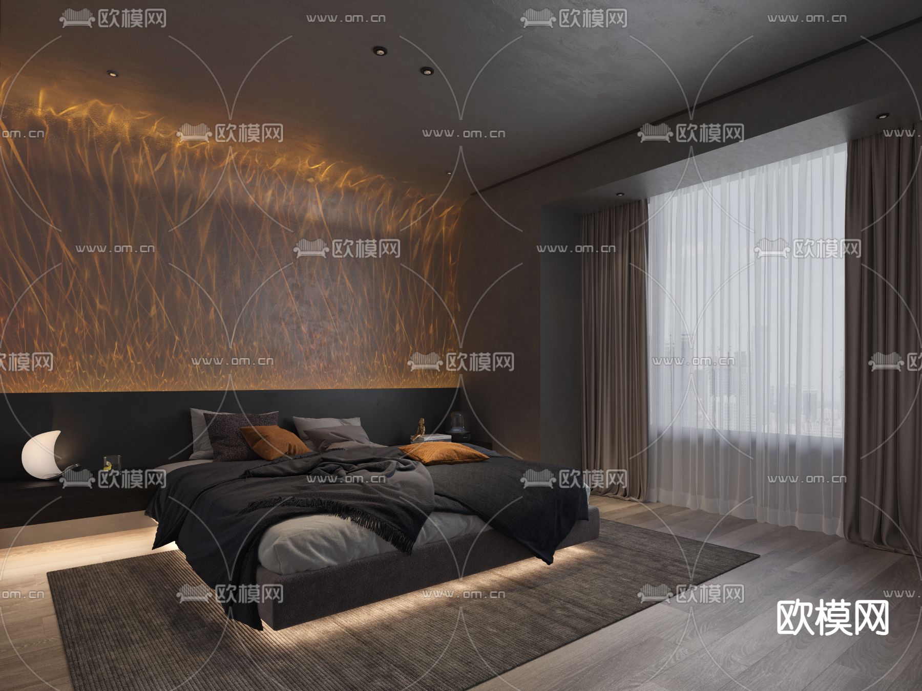 暗黑风双人床3d模型下载