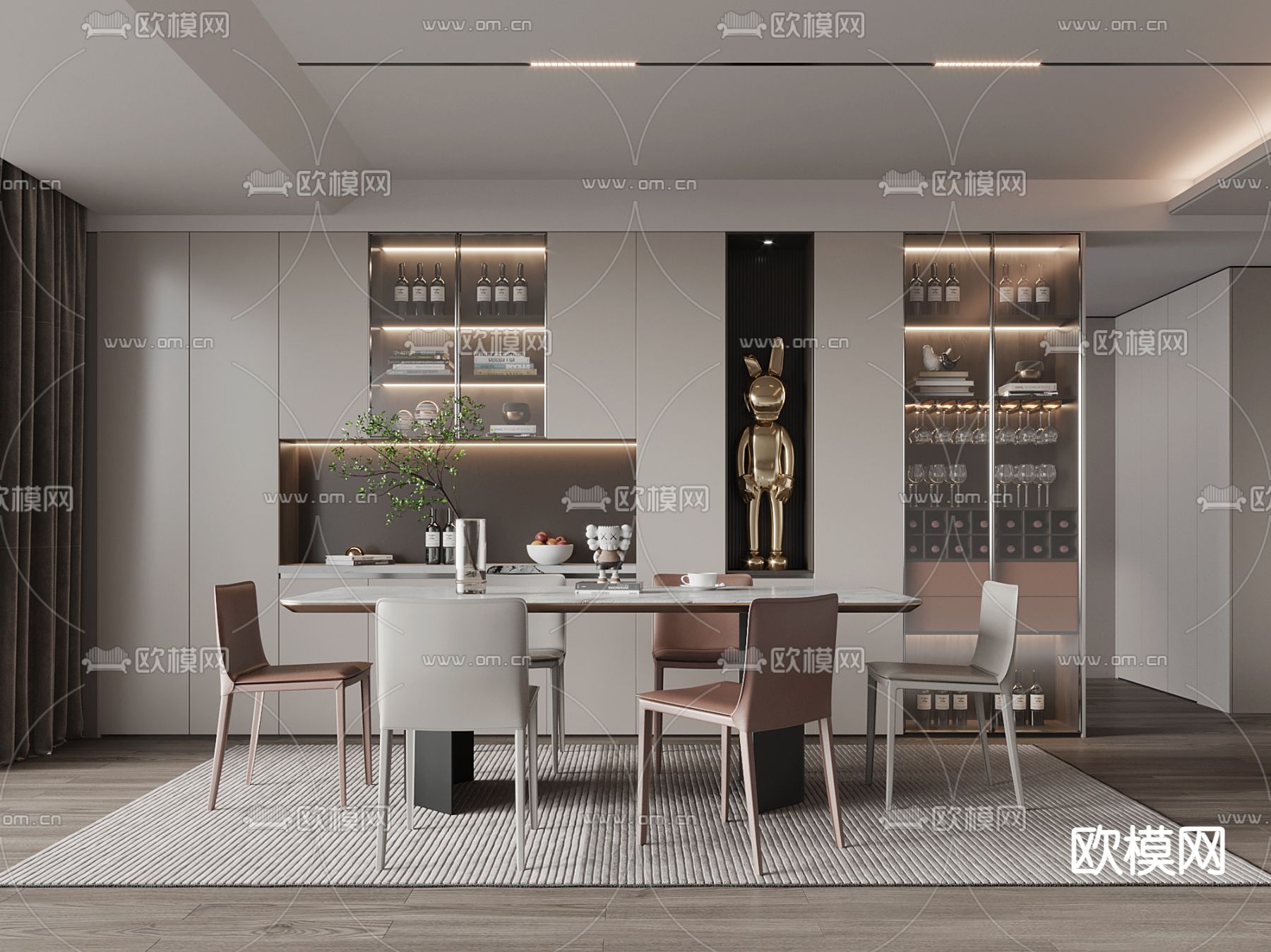 现代餐厅3d模型下载_ID13012768_3dmax免费模型-欧模网