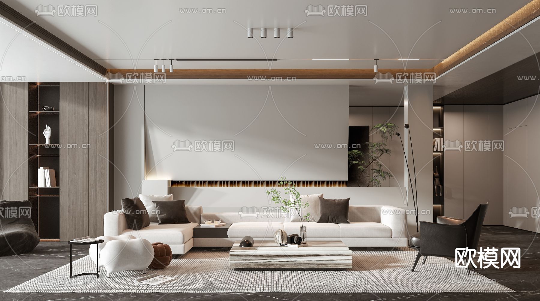 现代客厅3d模型下载（渲染图1）
