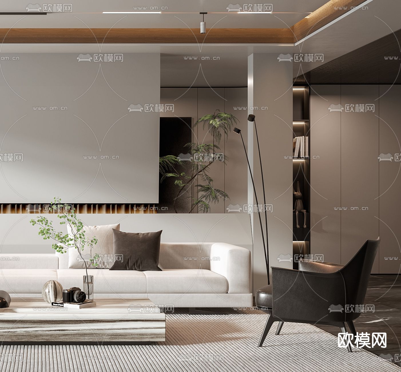 现代客厅3d模型下载（渲染图2）