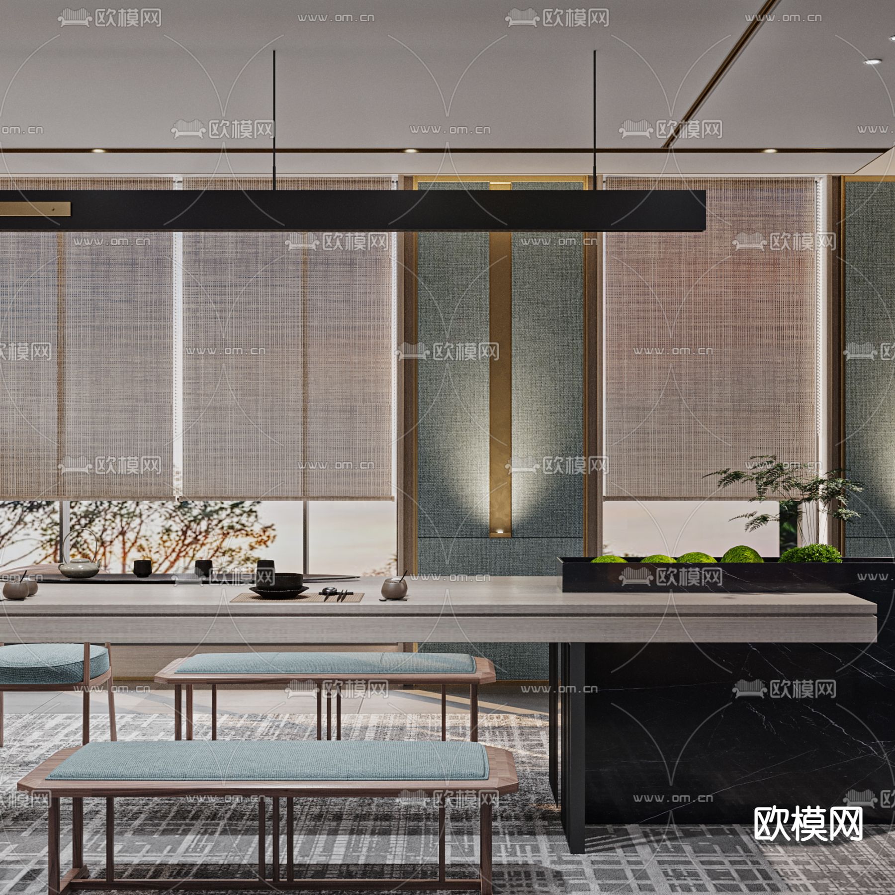 轻奢茶室 茶会所3d模型下载（渲染图2）