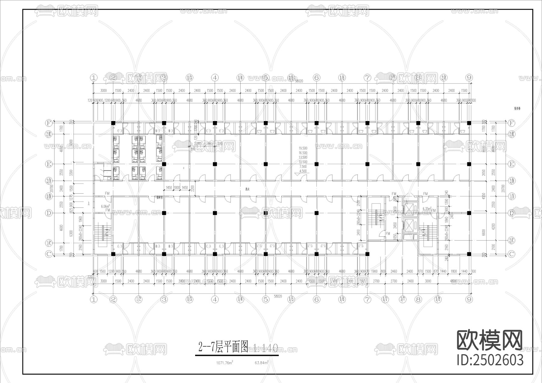 12层学生宿舍建筑CAD施工图下载（渲染图3）