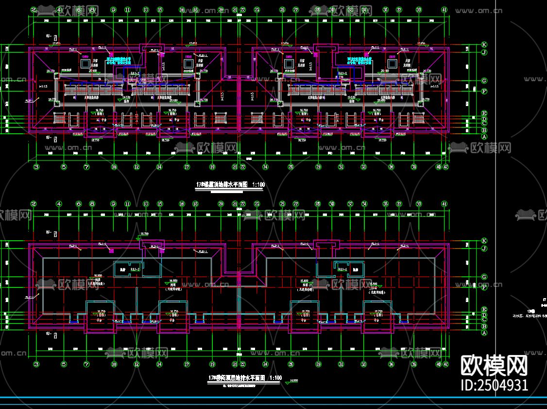 泗洪县江南国际花园17号楼给排水CAD施工图下载（渲染图1）