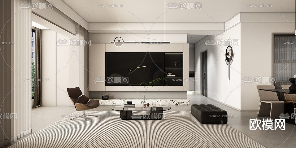 现代客厅3d模型下载(渲染图3)