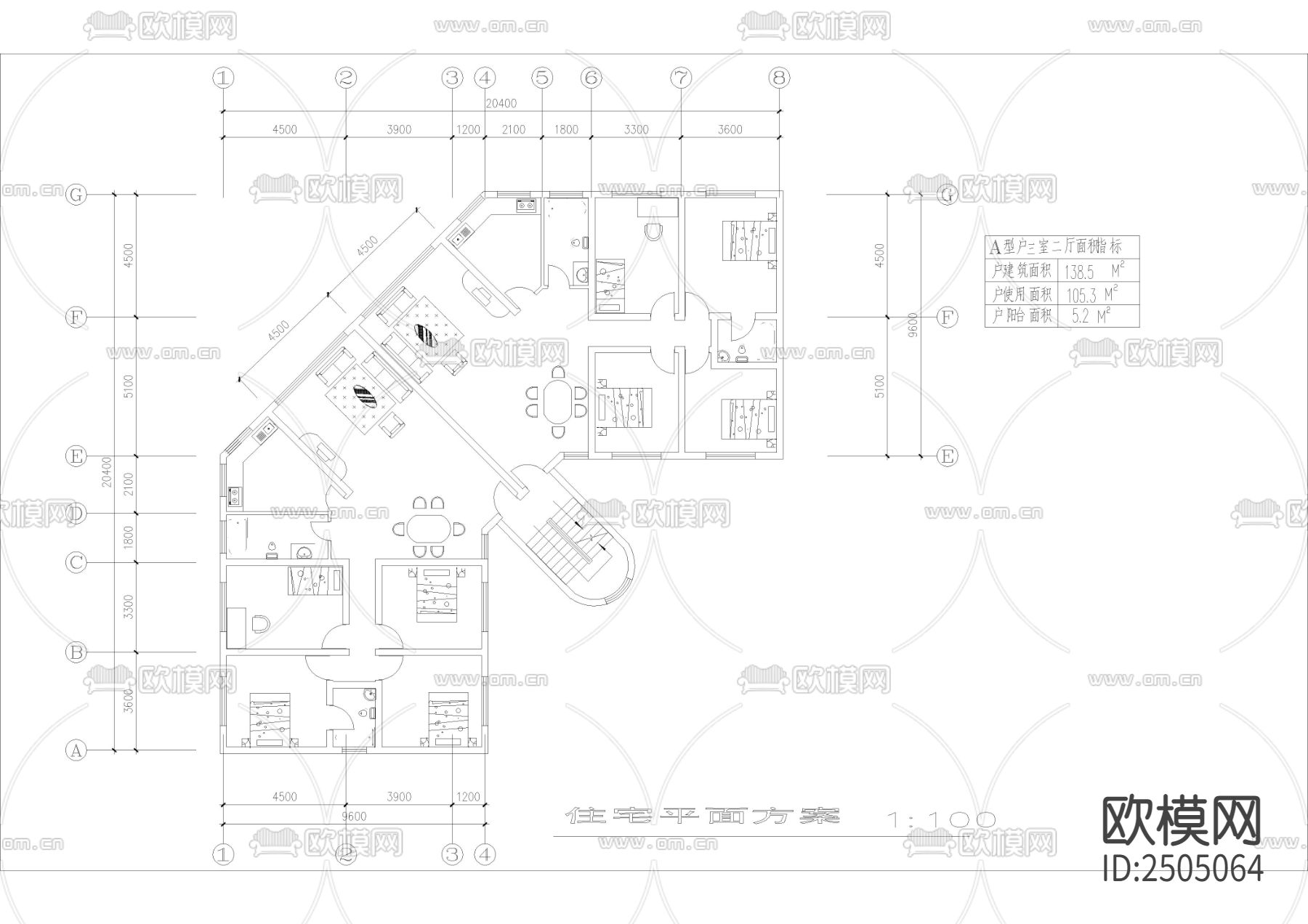 各种精美户型CAD施工图下载（渲染图3）