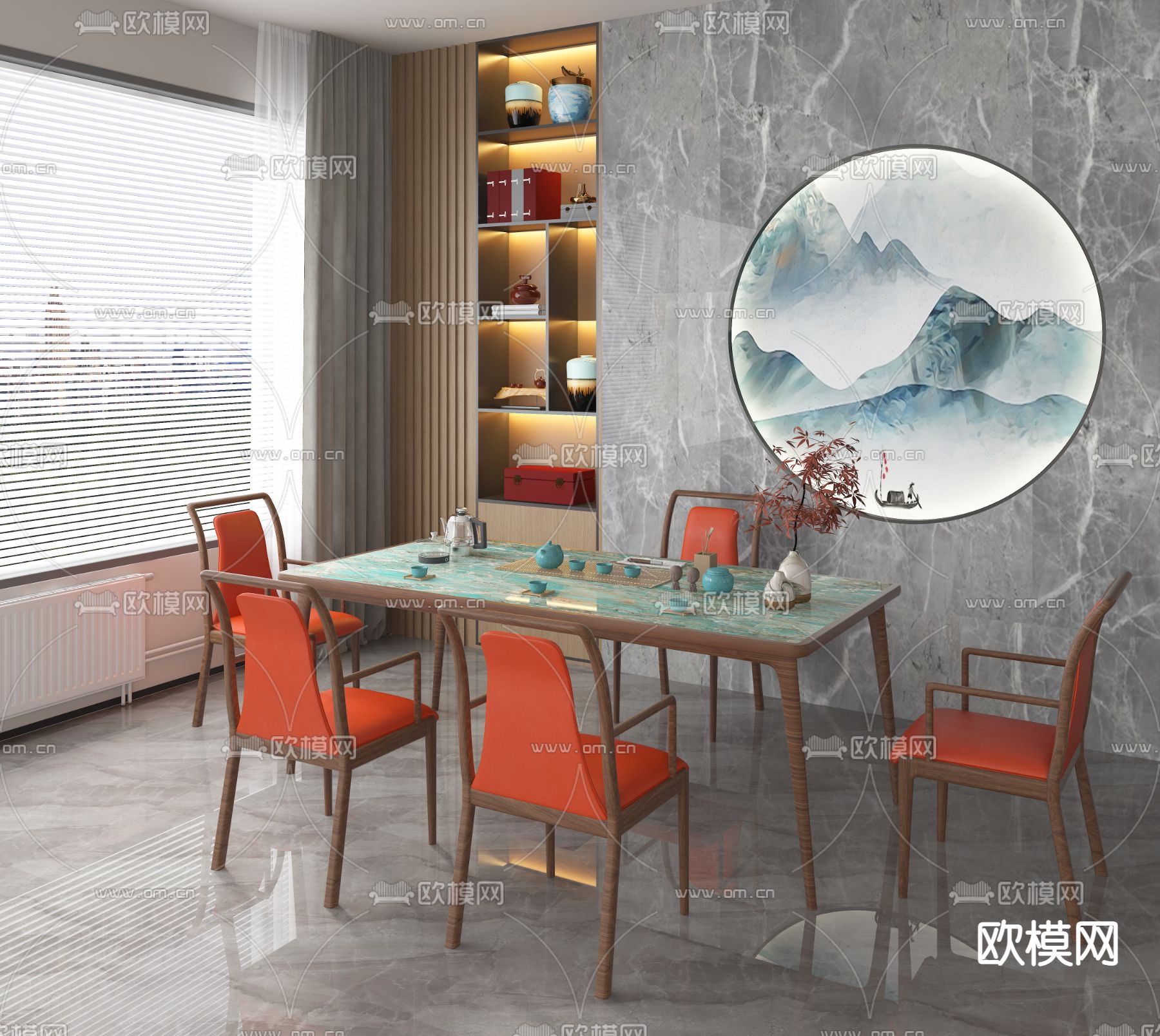 新中式茶桌椅3d模型下载