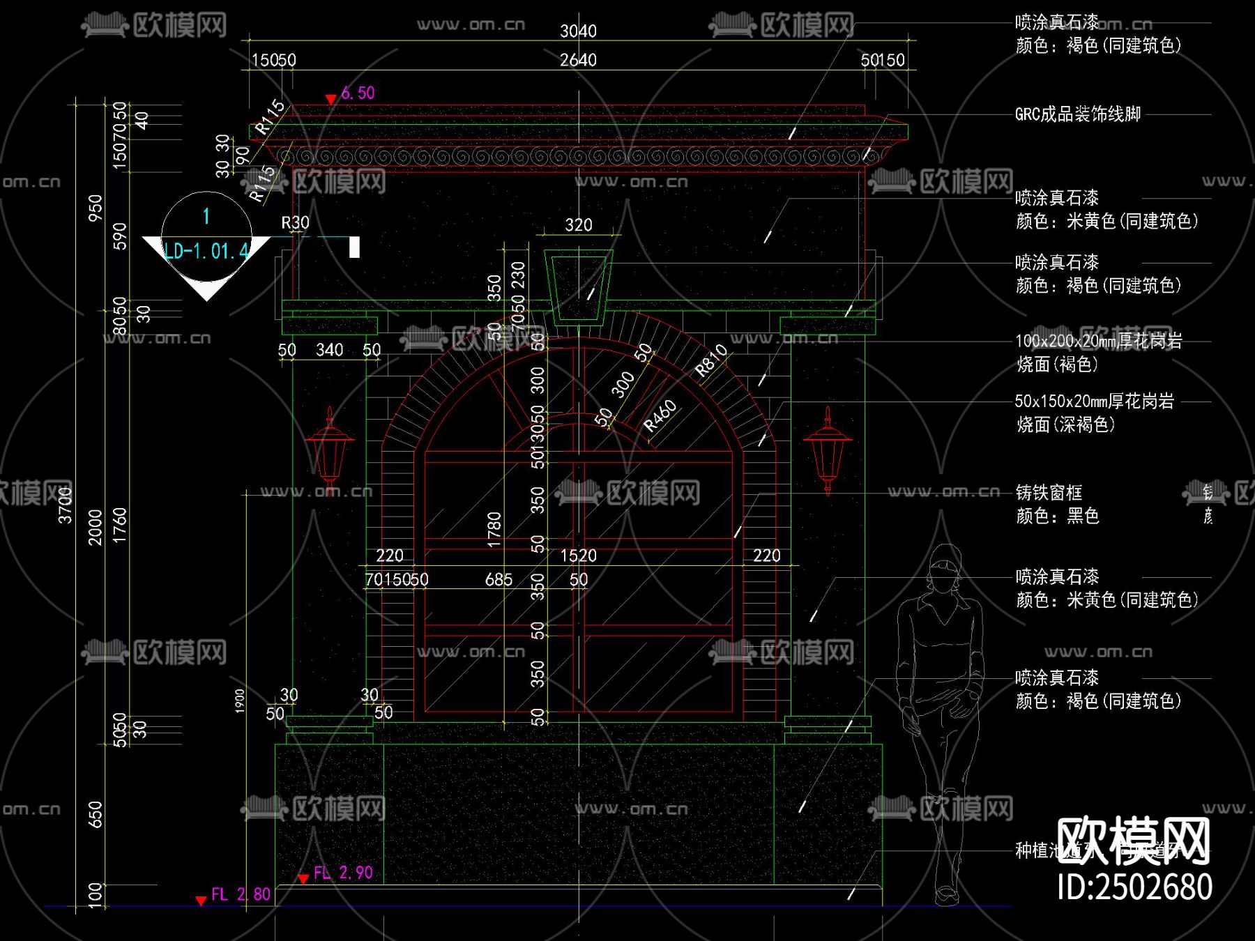 欧式门卫房CAD施工图下载（渲染图3）