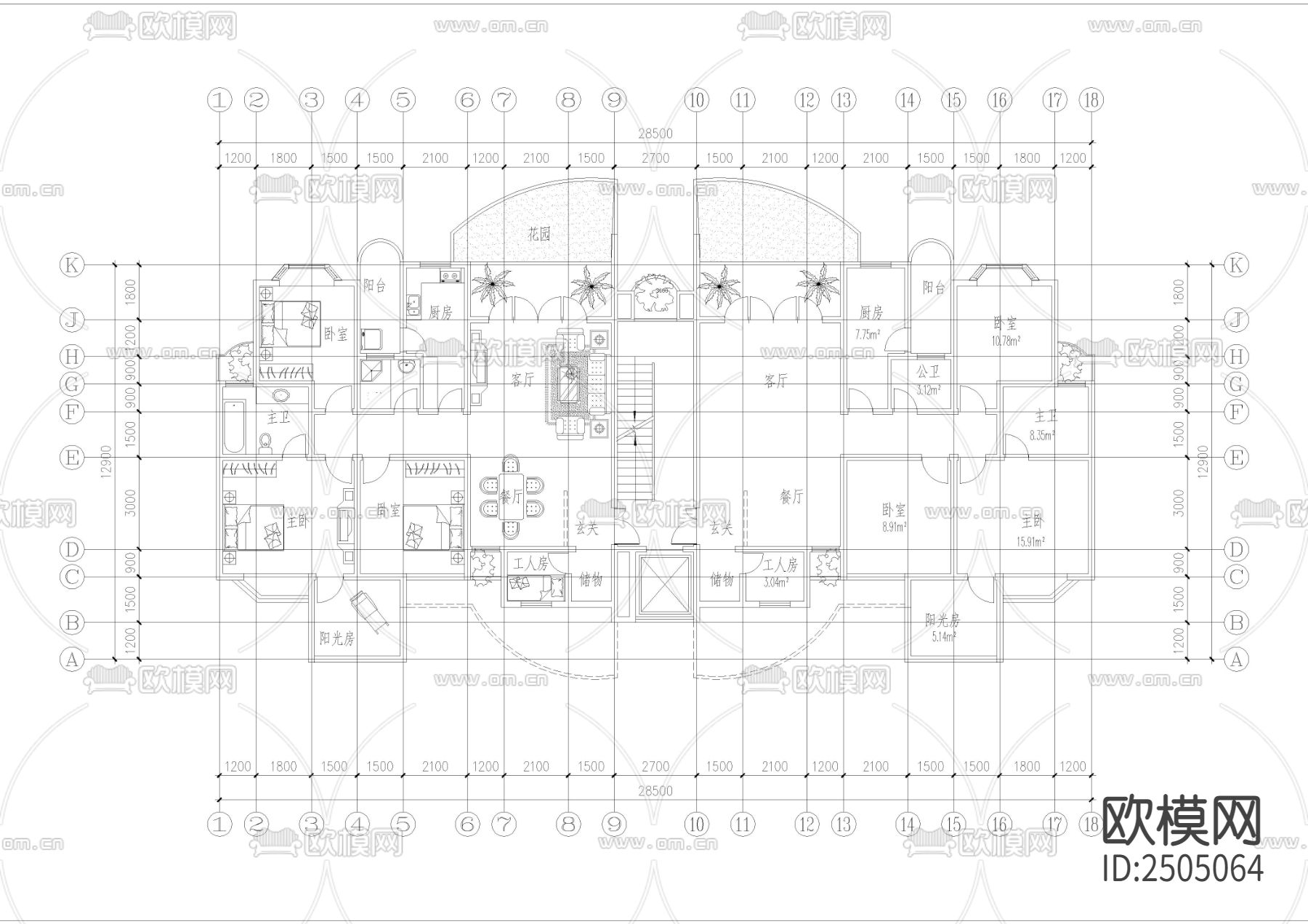 各种精美户型CAD施工图下载（渲染图8）