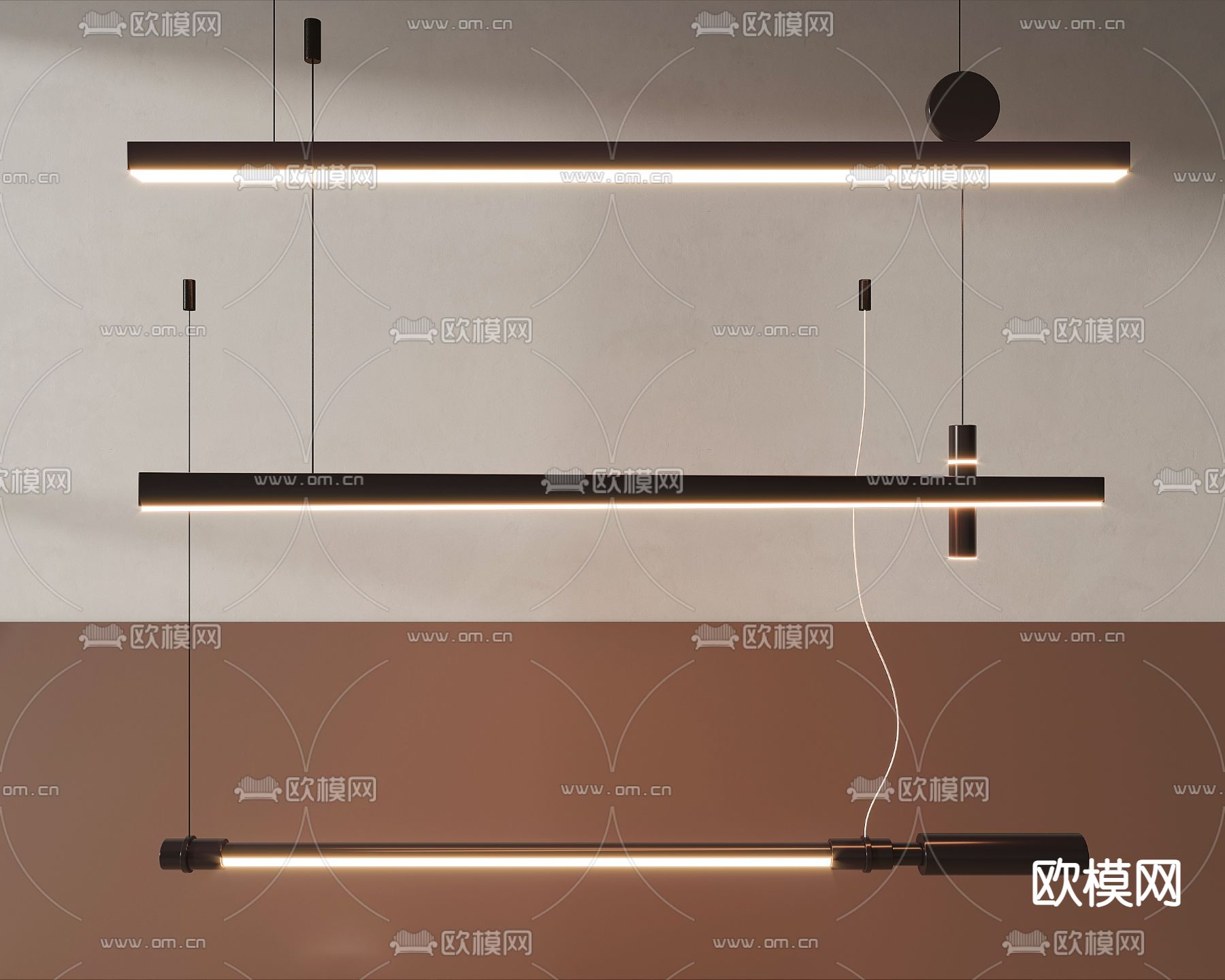 长吊灯 办公吊灯3d模型下载
