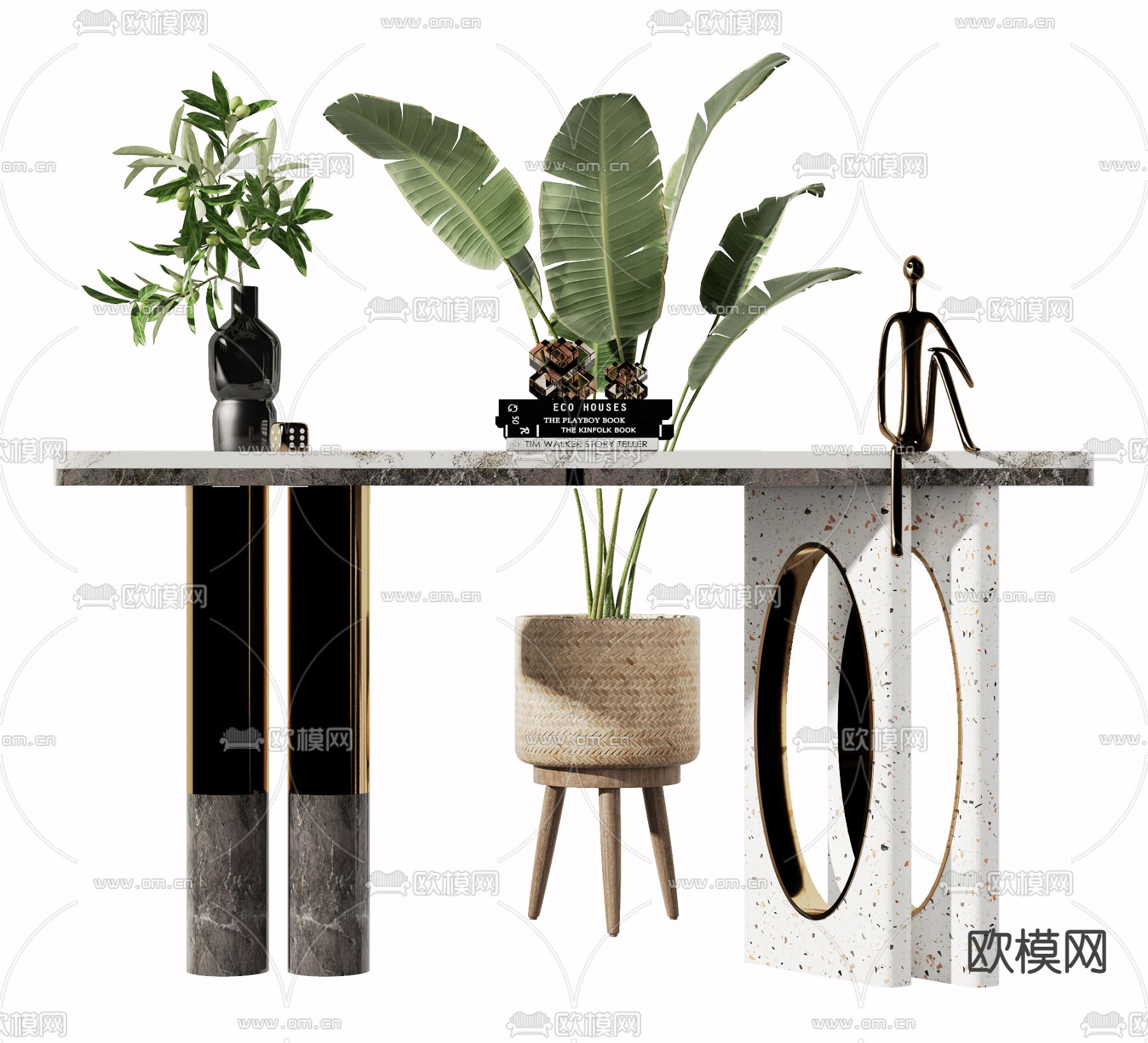 现代大理石玄关端景柜3d模型下载