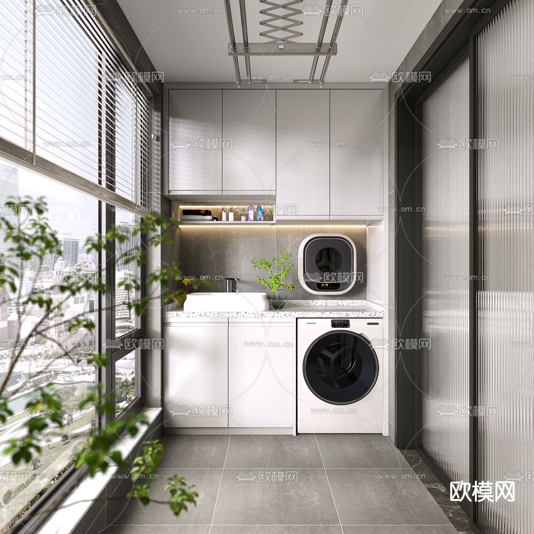 现代阳台 洗衣房3d模型下载_ID13010229_3dmax免费模型-欧模网