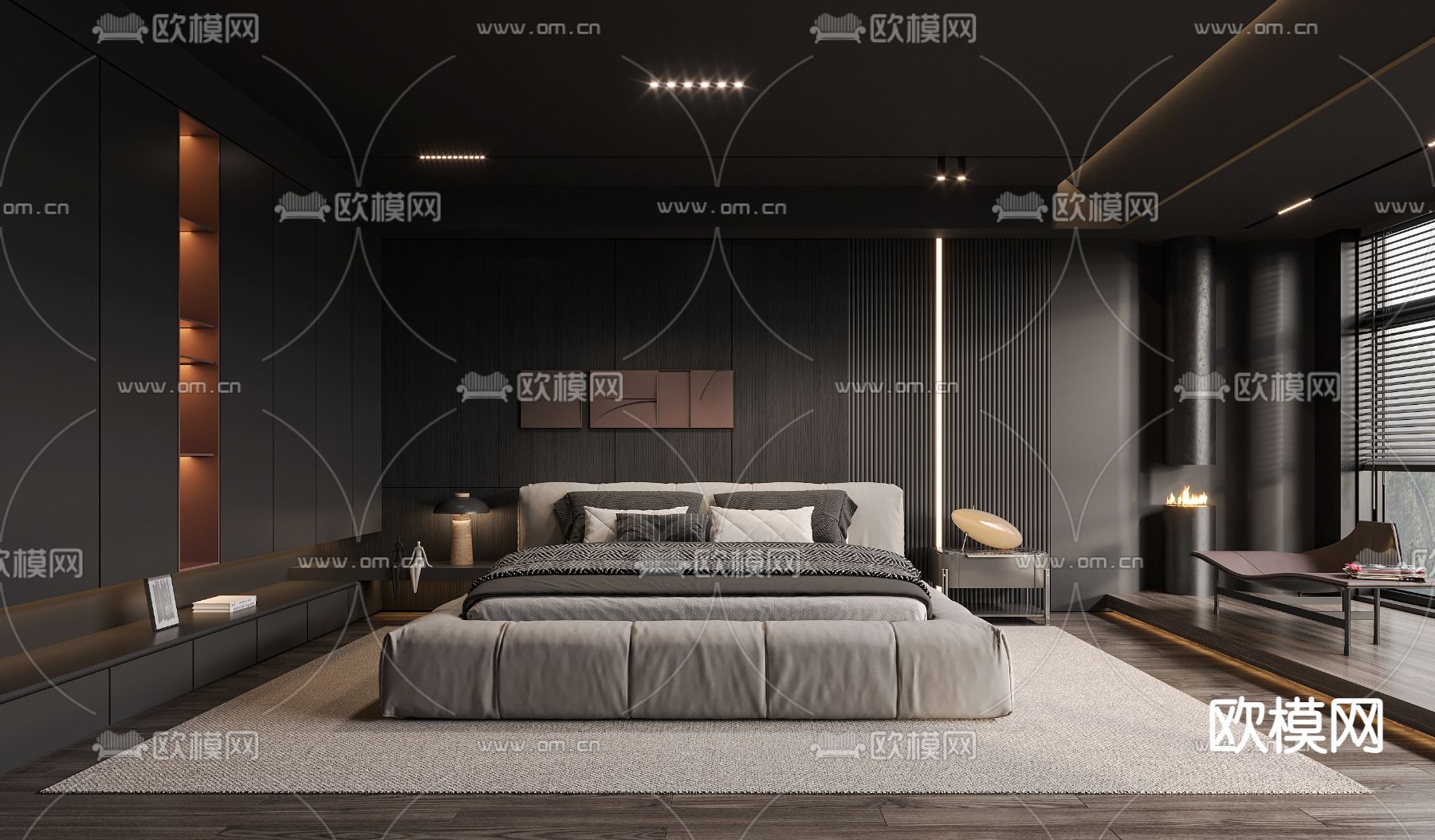 暗黑风卧室 主卧3d模型下载_ID13011195_3dmax免费模型-欧模网