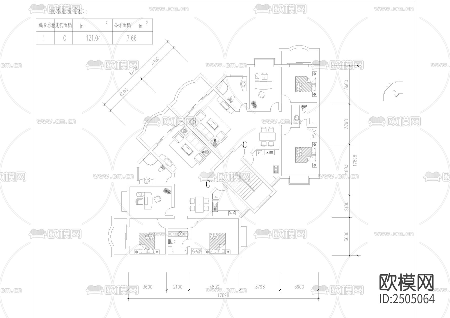 各种精美户型CAD施工图下载（渲染图4）