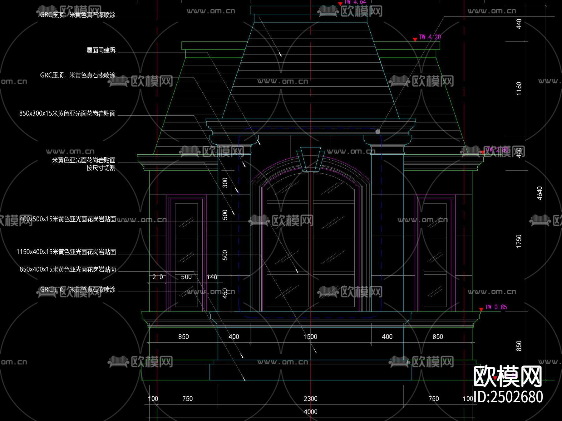 欧式门卫房CAD施工图下载（渲染图5）