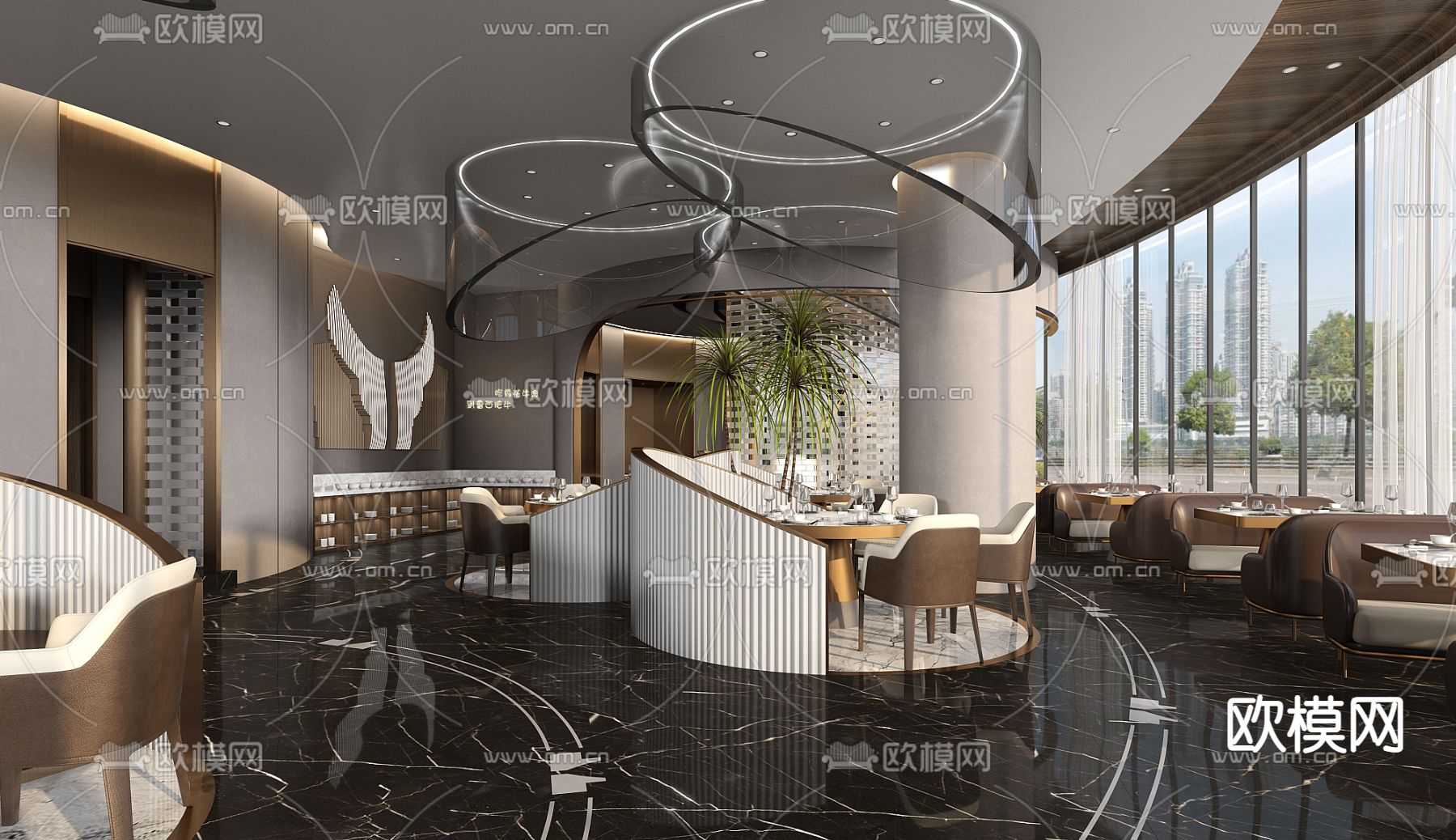 轻奢高级西餐厅3d模型下载（渲染图1）