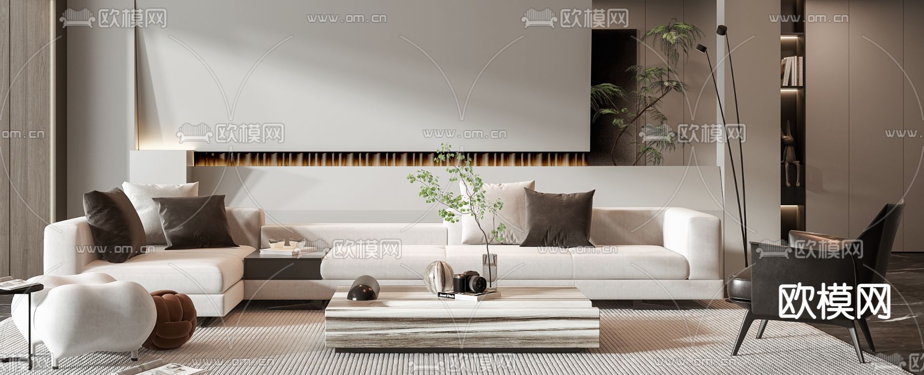 现代客厅3d模型下载（渲染图3）