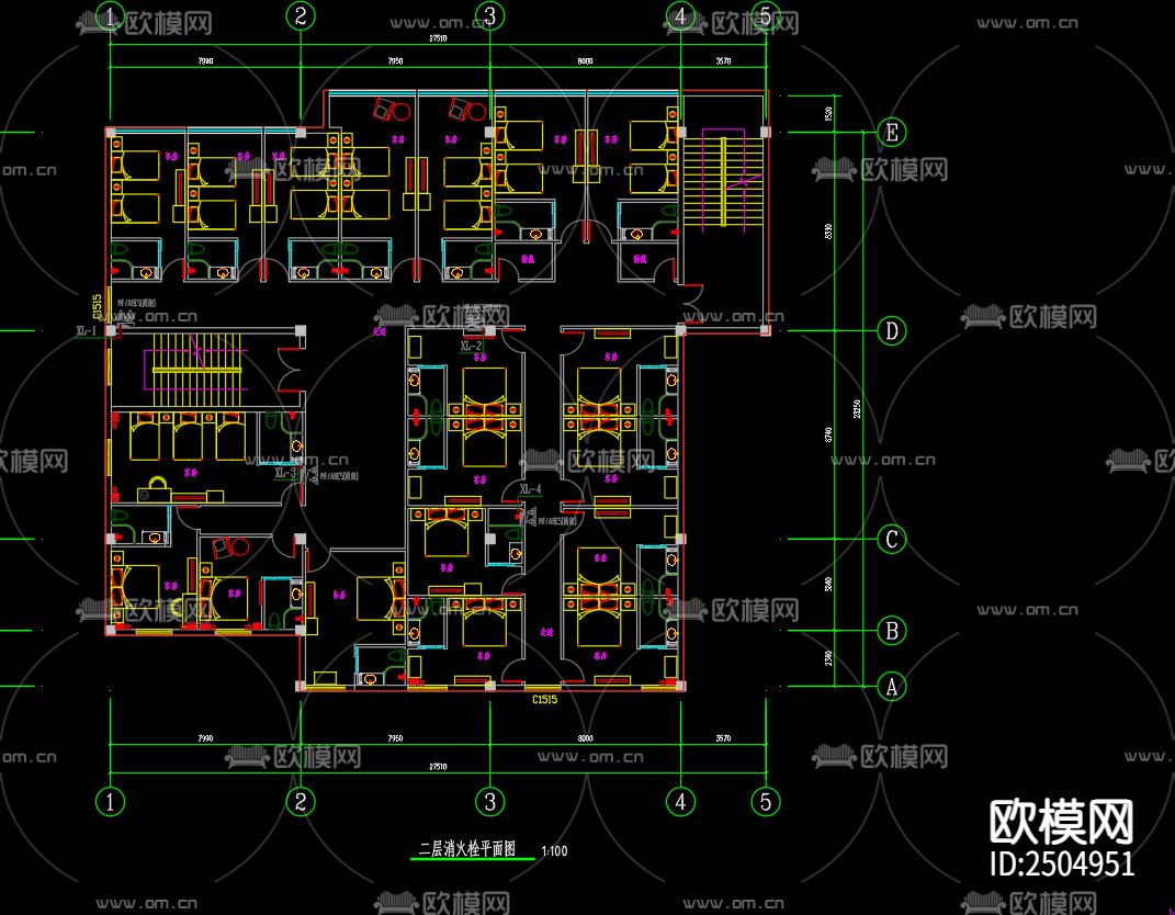 某宾馆消防CAD施工图下载（渲染图1）