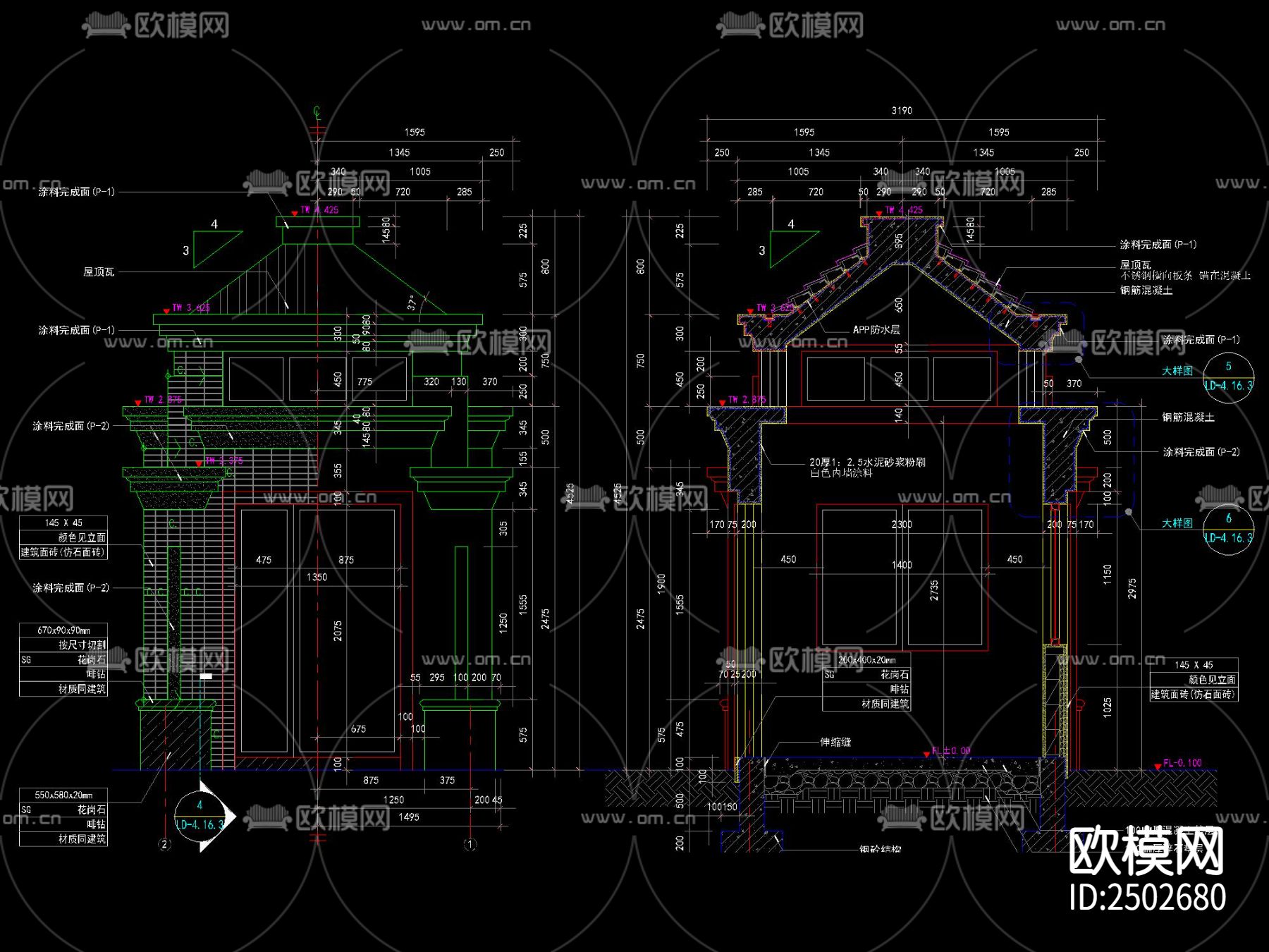 欧式门卫房CAD施工图下载（渲染图4）