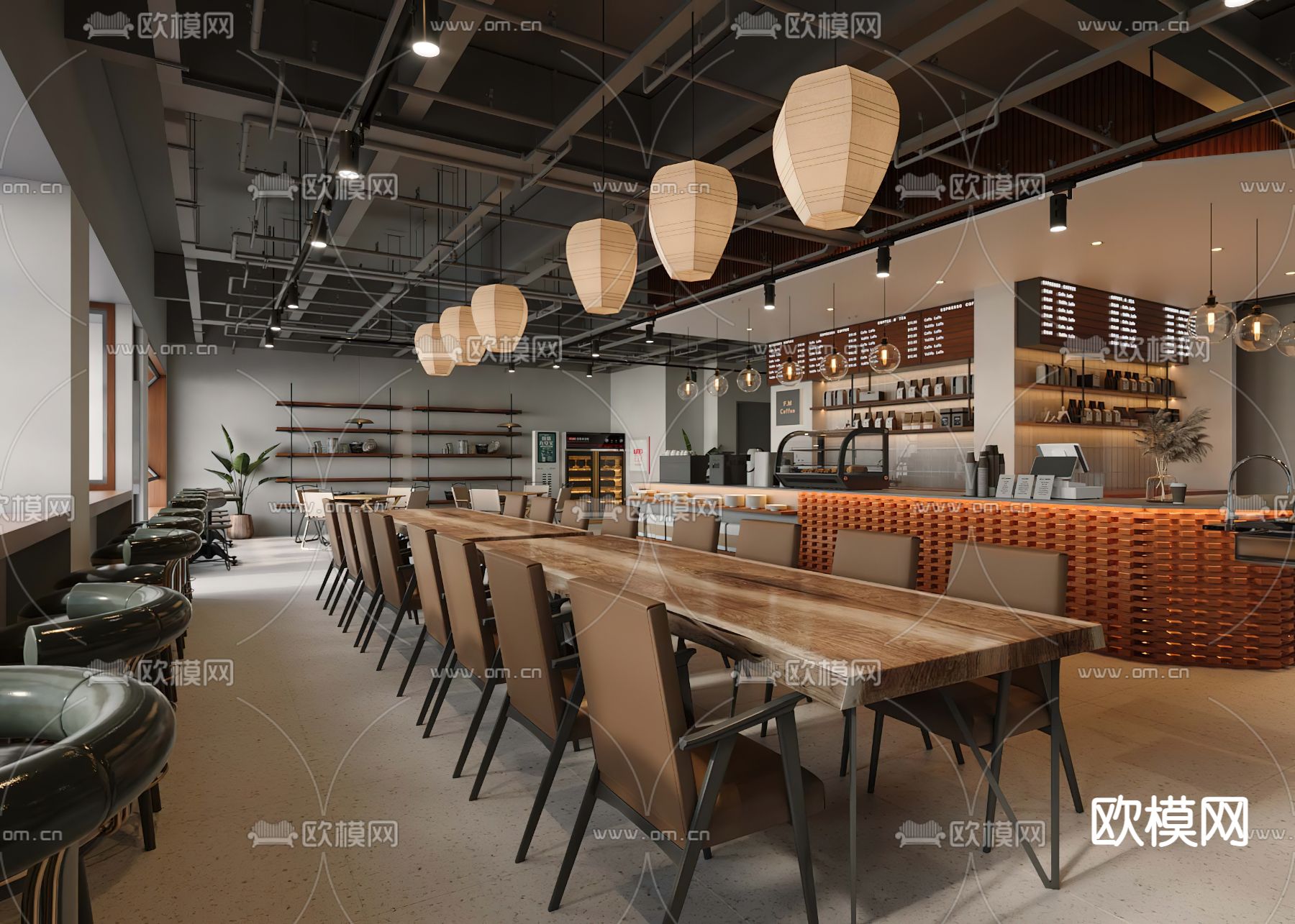 工业风奶茶店3d模型下载（渲染图1）