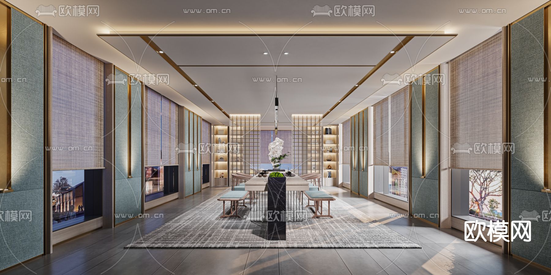 轻奢茶室 茶会所3d模型下载（渲染图1）