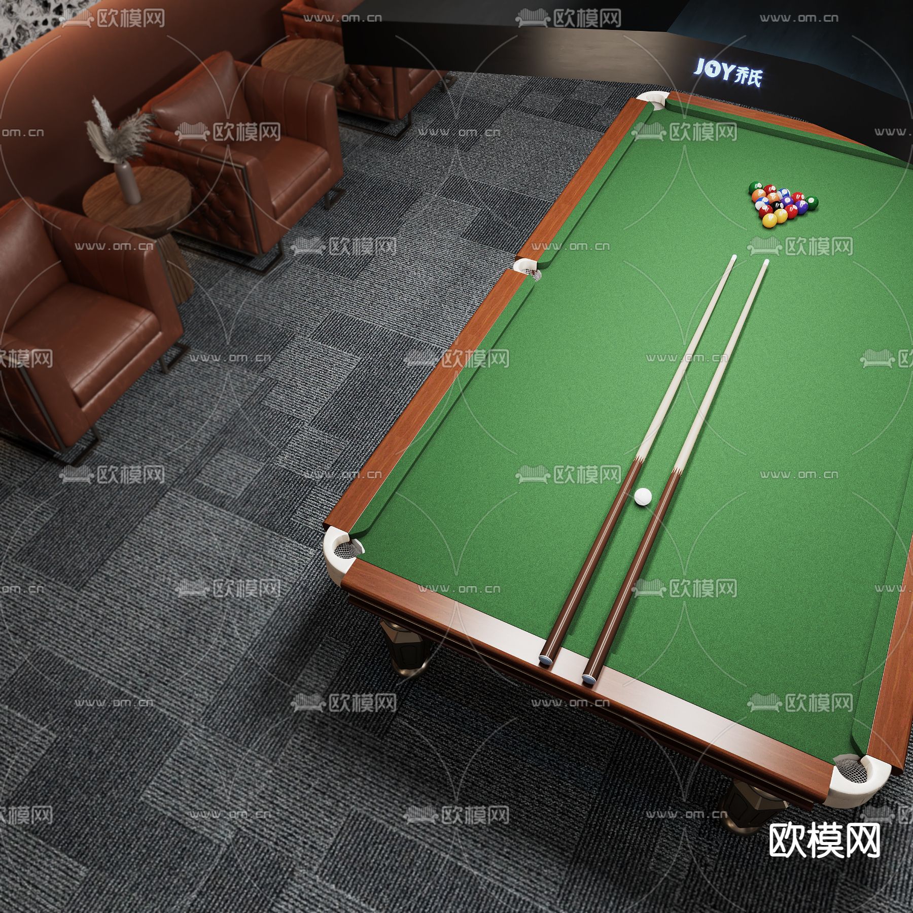 轻奢风台球馆 桌球馆3d模型下载（渲染图5）