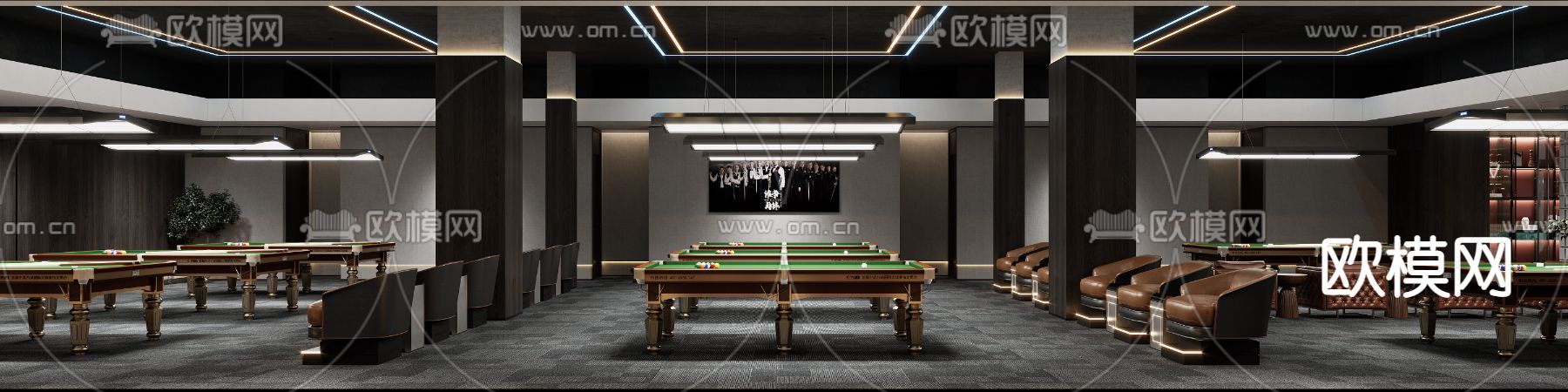 轻奢风台球馆 桌球馆3d模型下载（渲染图3）