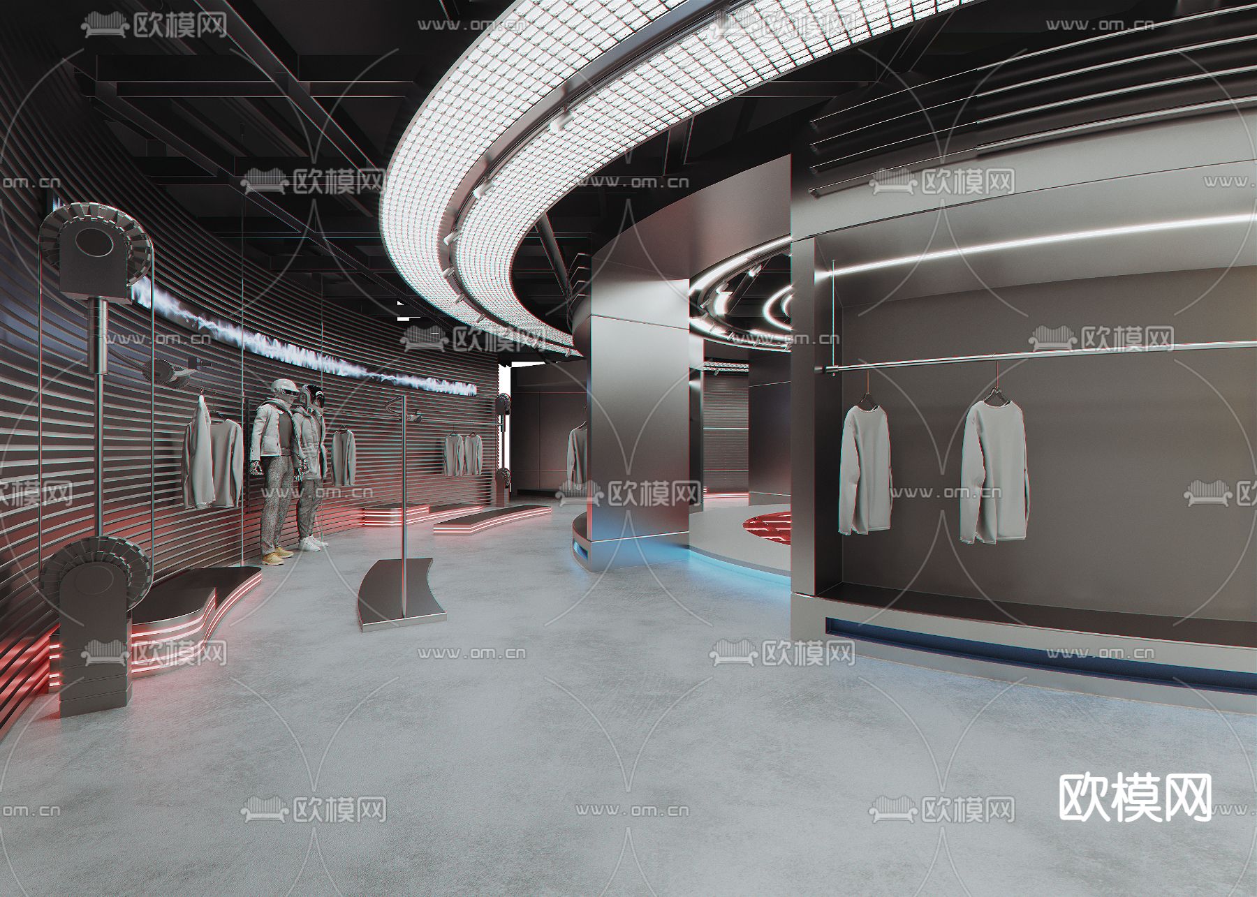 潮牌男装 服装店3d模型下载（渲染图2）