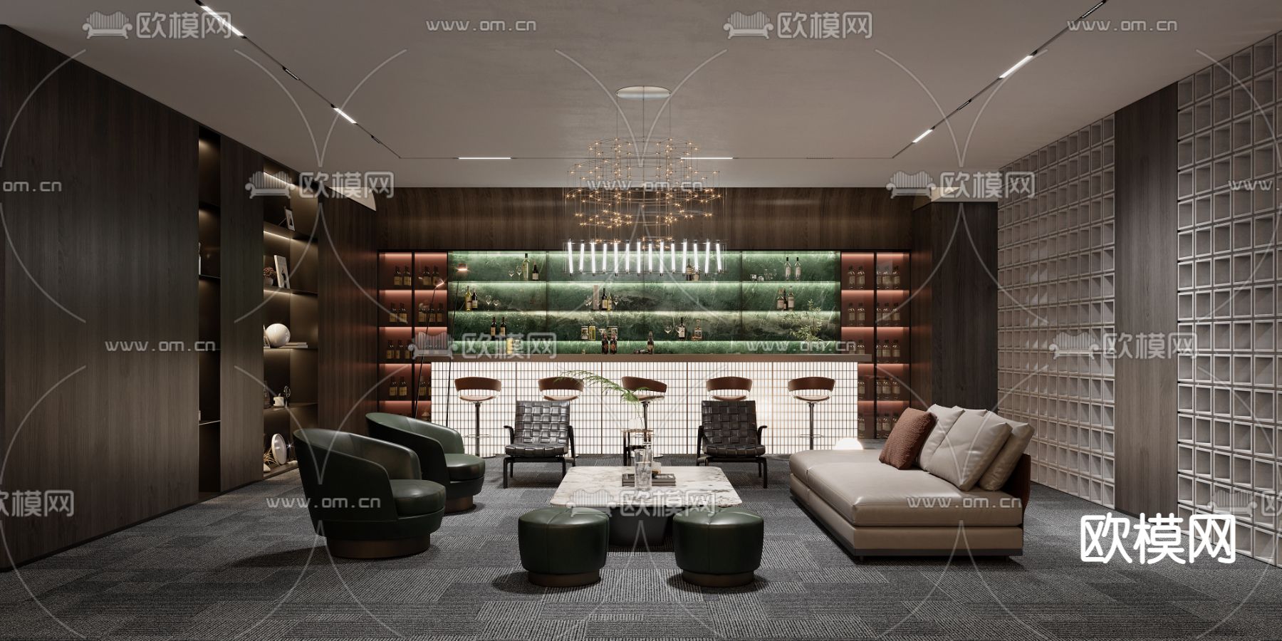 轻奢风台球馆 桌球馆3d模型下载（渲染图4）