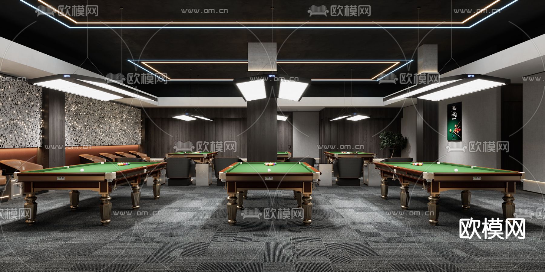 轻奢风台球馆 桌球馆3d模型下载（渲染图6）