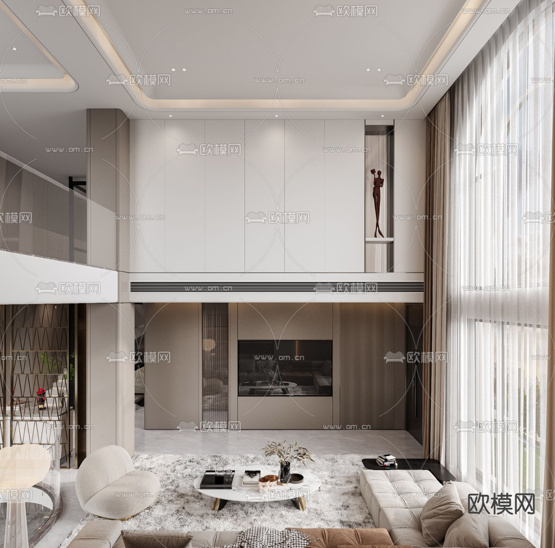 轻奢风别墅客厅 别墅大堂3d模型下载（渲染图4）