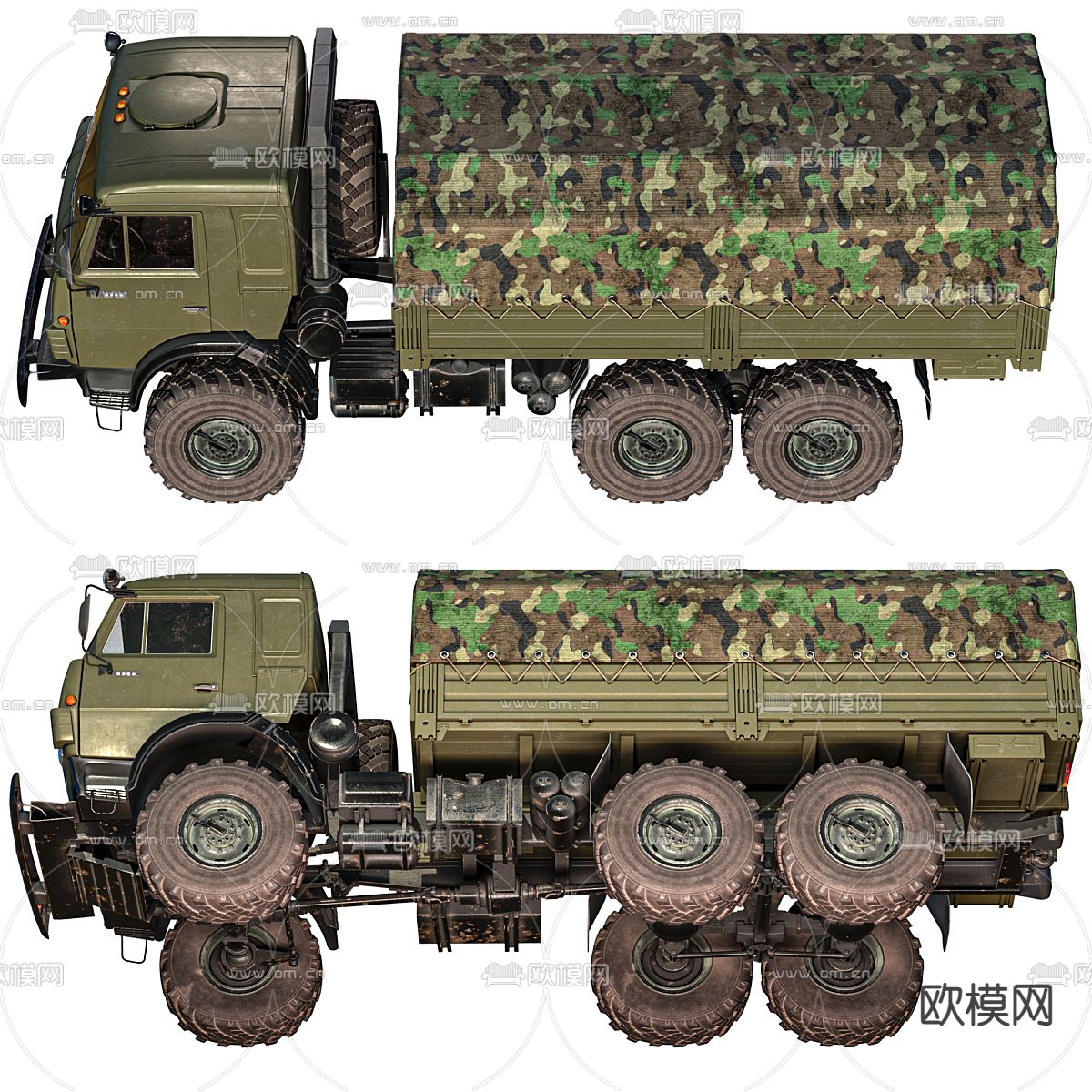 军用卡车 汽车 运输车3d模型下载（渲染图3）