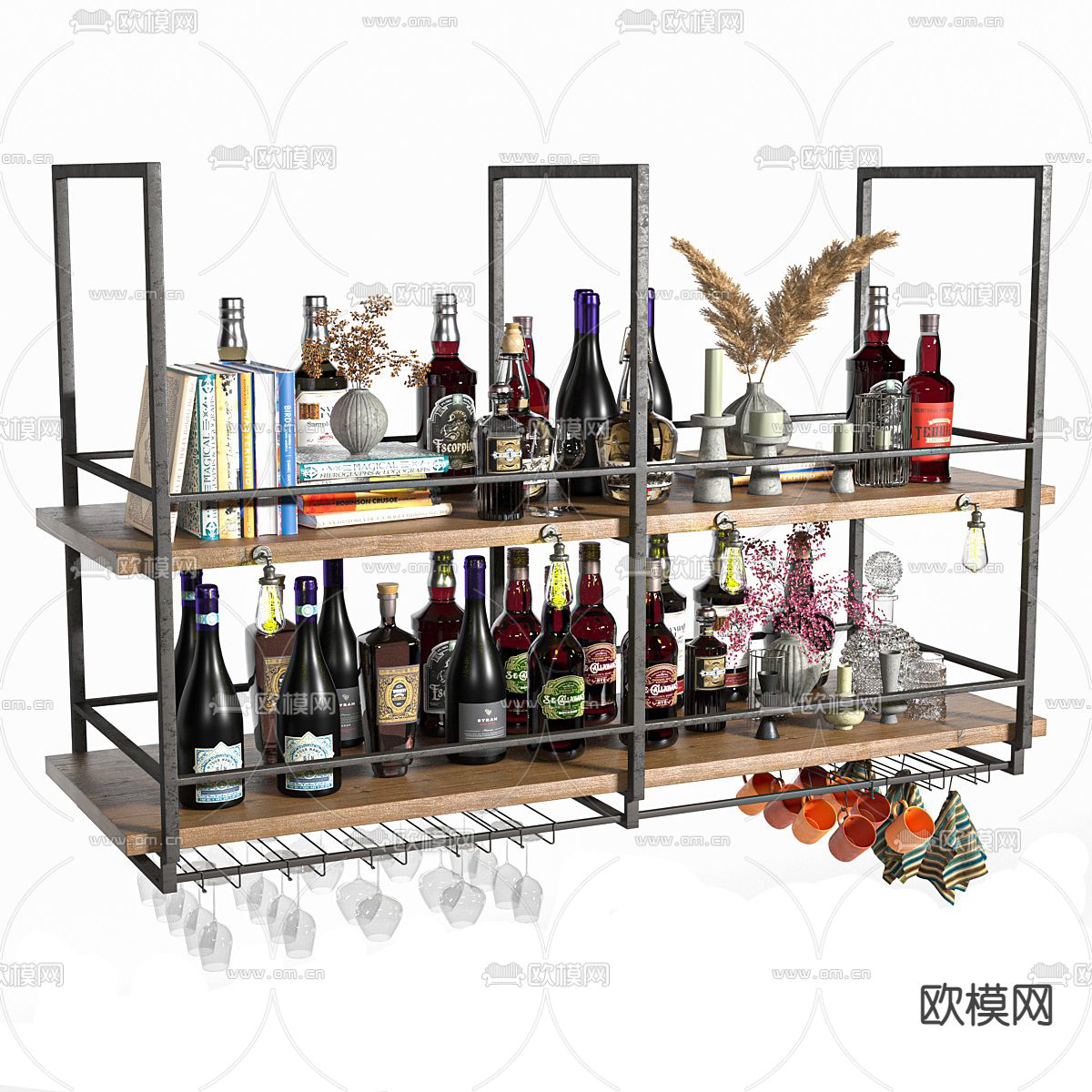 工业风红酒架 洋酒吊架3d模型下载