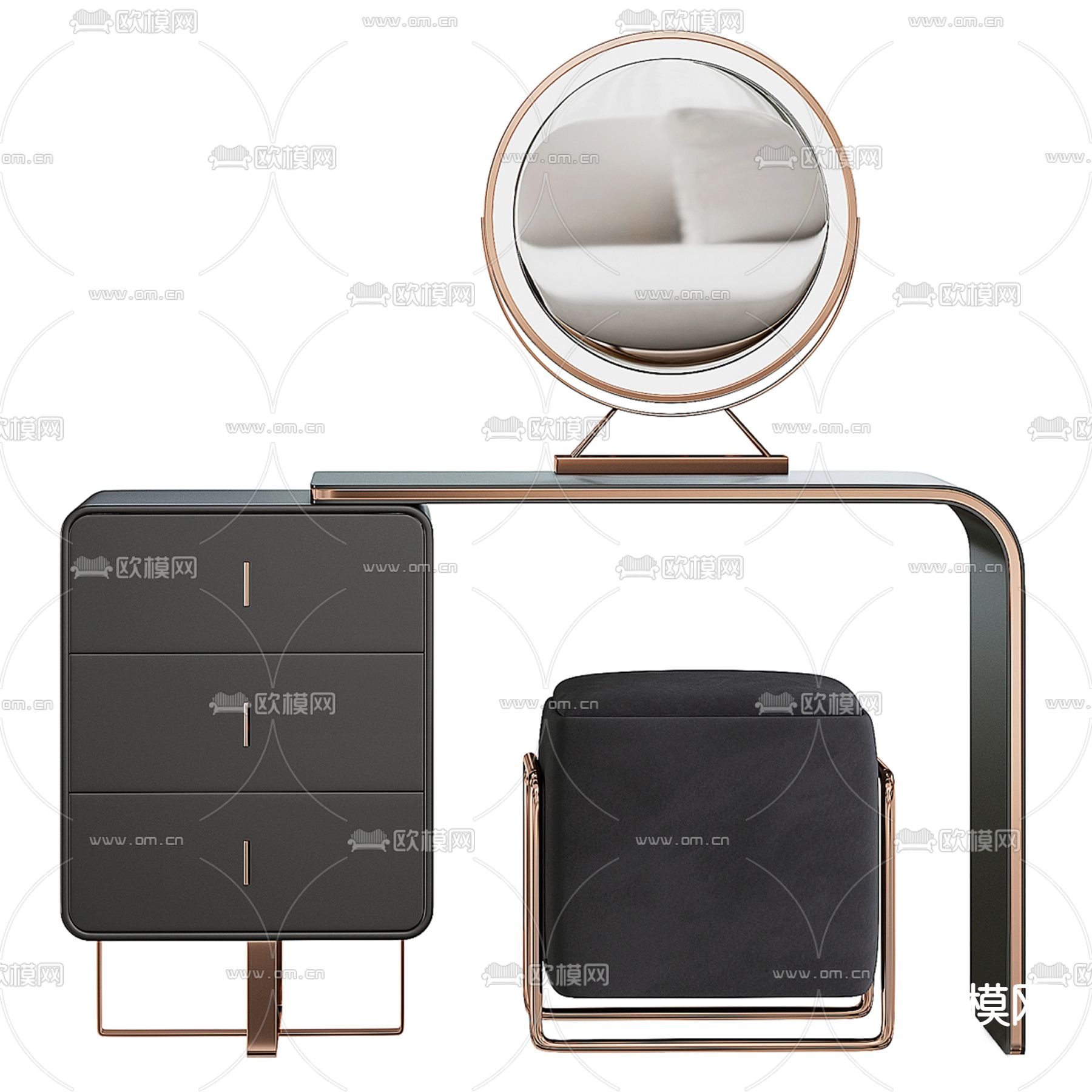 轻奢风梳妆台3d模型下载（渲染图2）