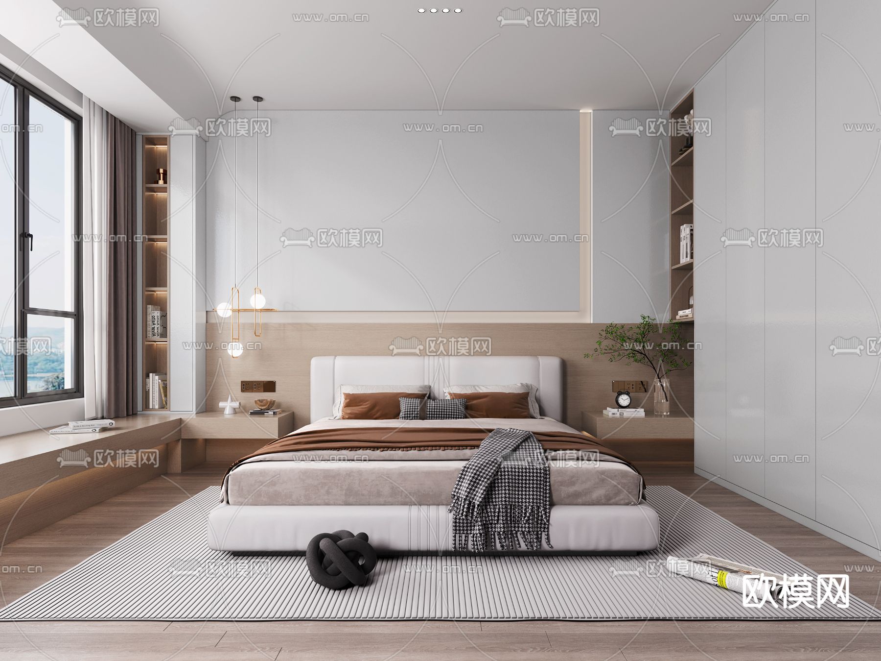 奶油风卧室 主人房3d模型下载