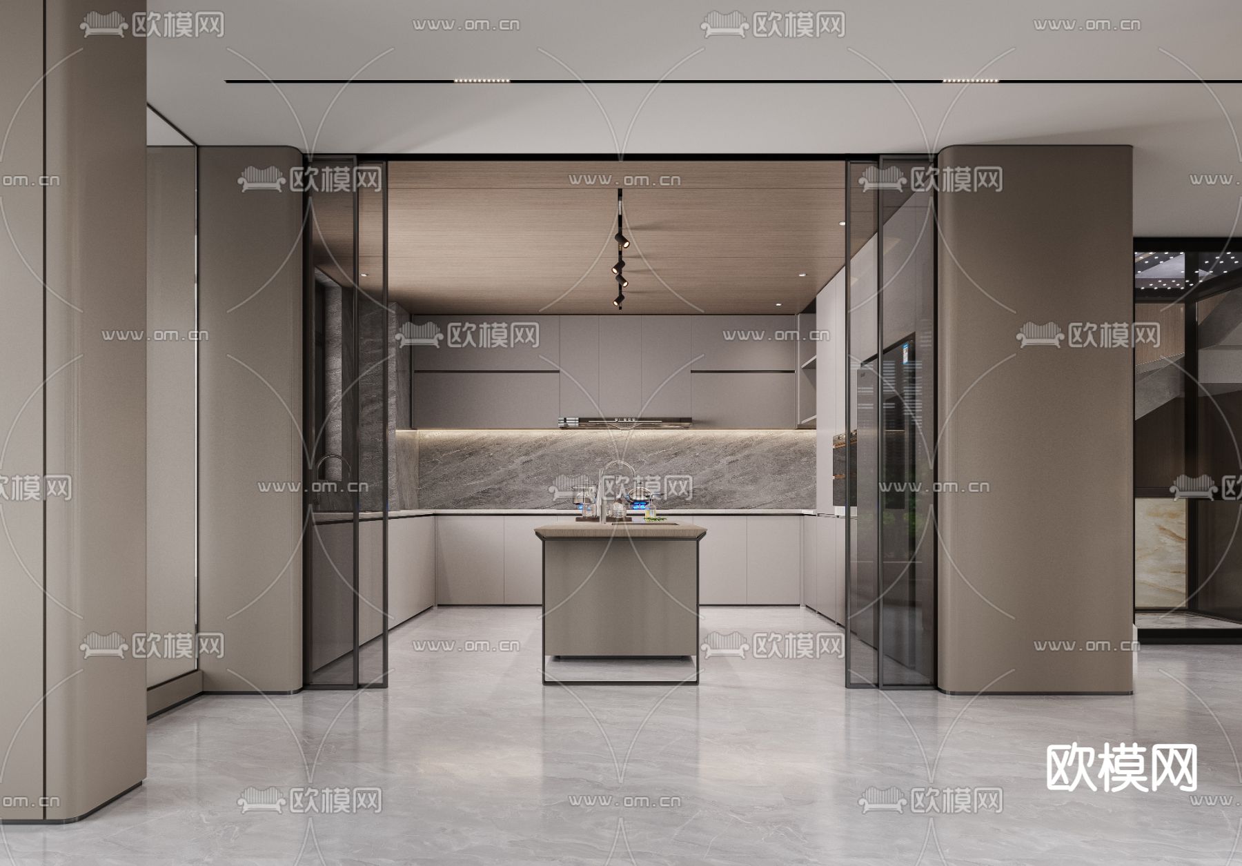 轻奢风别墅客厅 别墅大堂3d模型下载（渲染图2）