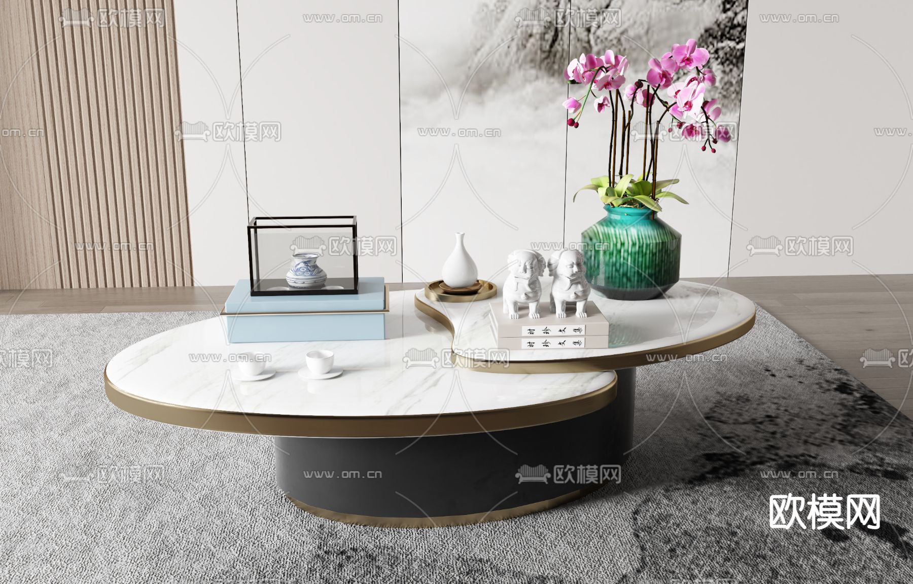 新中式茶几3d模型下载_ID13015301_3dmax免费模型-欧模网