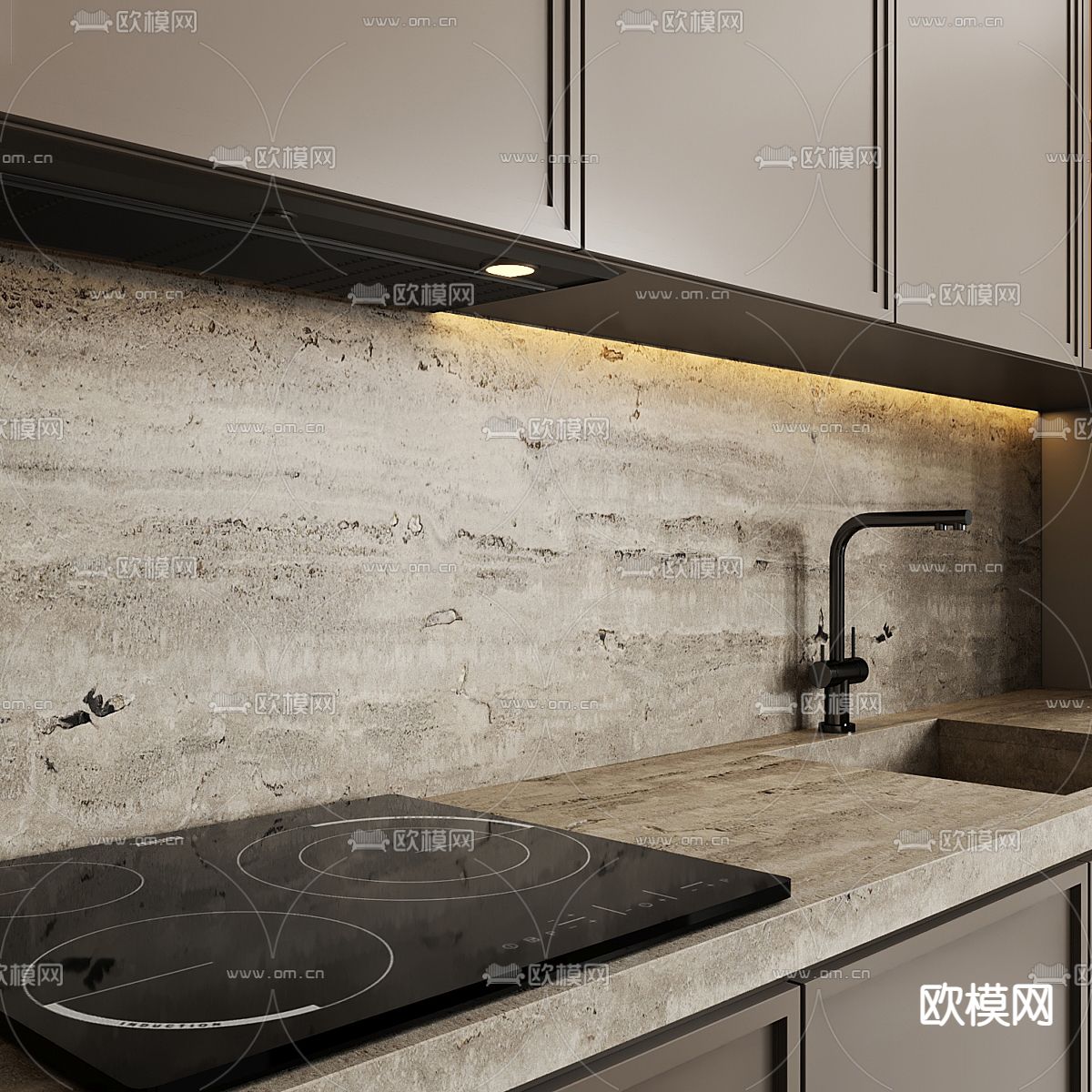 现代厨房 橱柜3d模型下载（渲染图2）