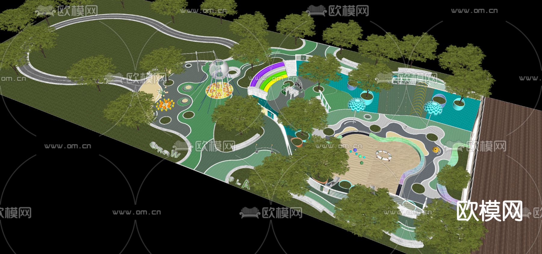 现代趣味儿童游乐区su模型