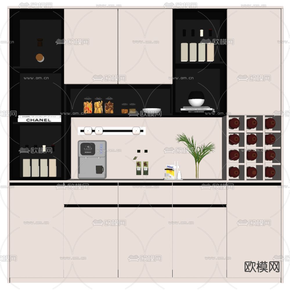 现代酒柜su模型下载（渲染图2）