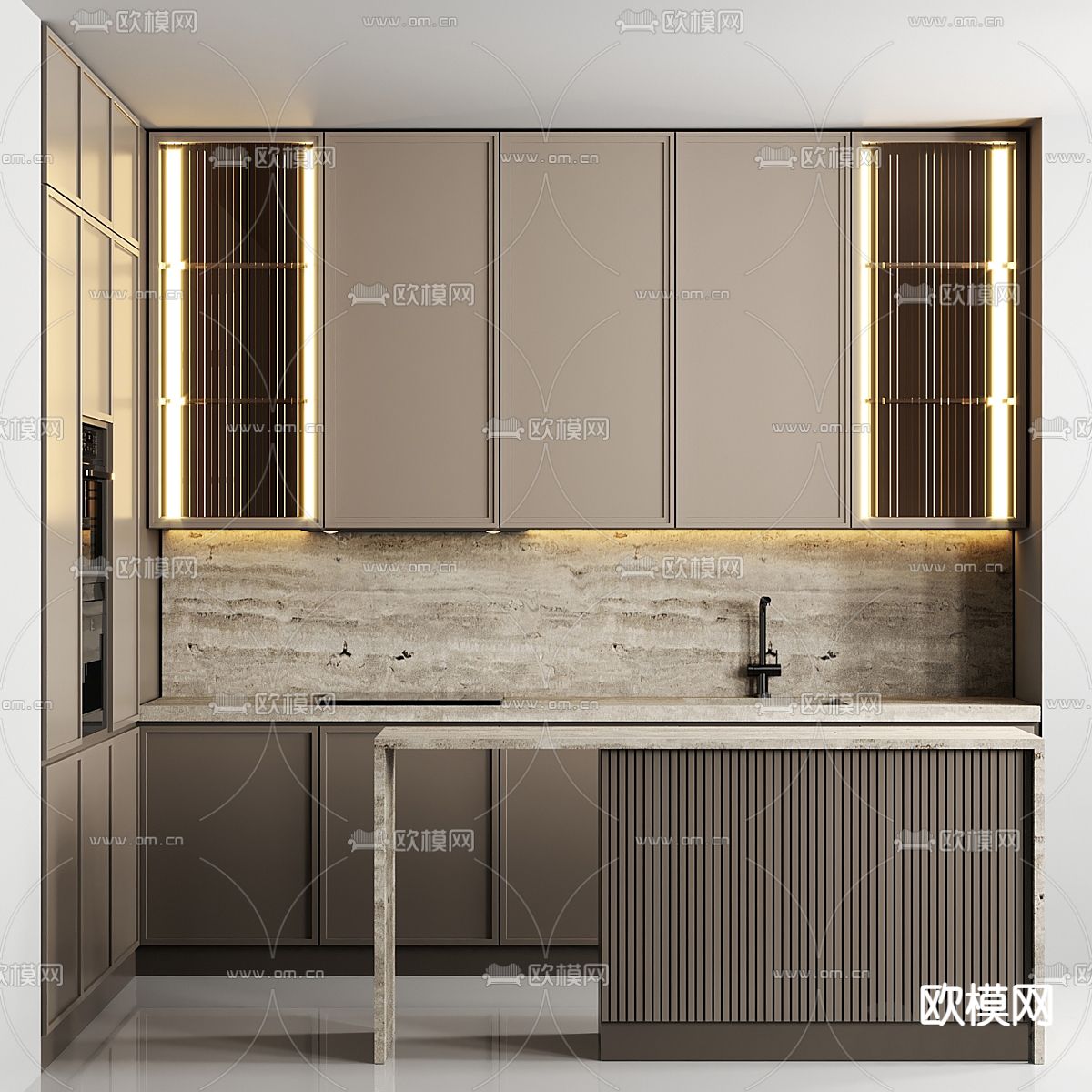 现代厨房 橱柜3d模型下载（渲染图1）