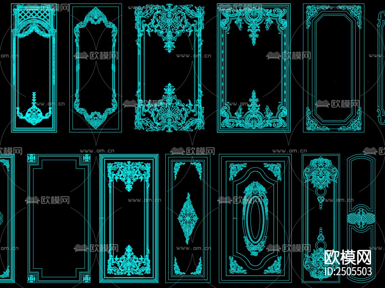210款法式雕花板CAD图库下载（渲染图3）
