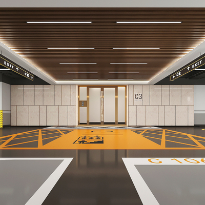  现代地下停车场su模型 