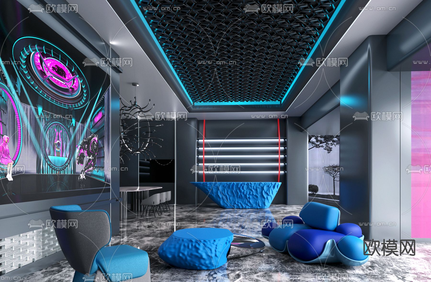 立方体设计 后现代科技风办公室前台3d模型下载（渲染图1）