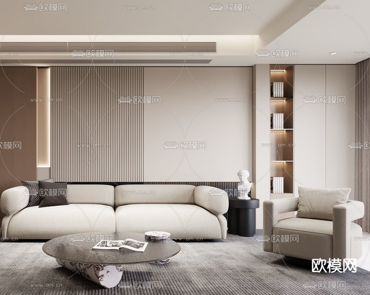 现代客厅3d模型下载(渲染图2)