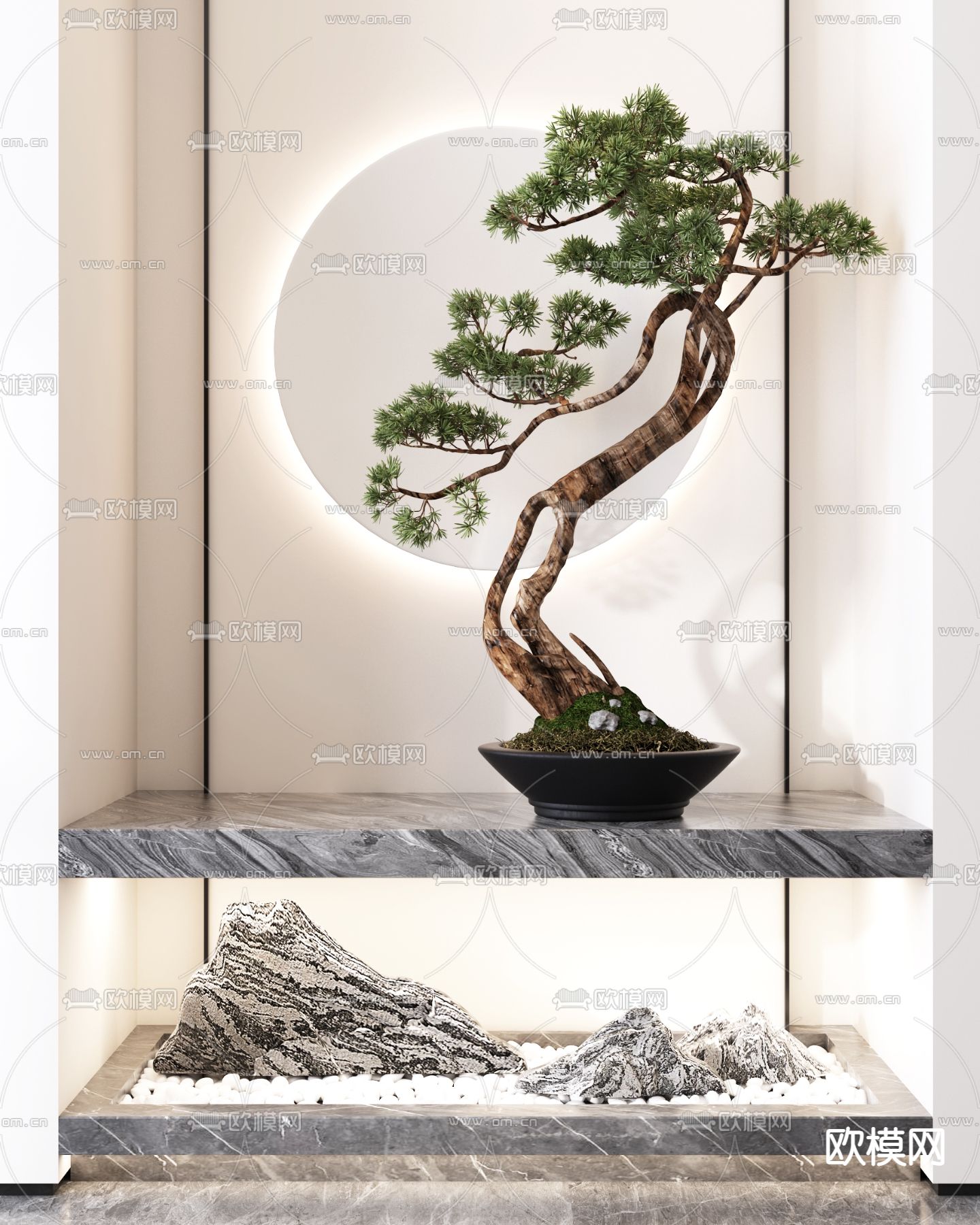 新中式松树盆栽 盆景3d模型下载